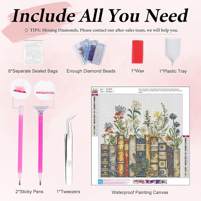 Yezavesu Book Diamond Art Kits for Adults, Book Flower Diamond Painting Kit for Beginners, 5D DIY Round Full Drill Painting with Gem Art Craft Kits for Home Wall Decor 14x14 Inch