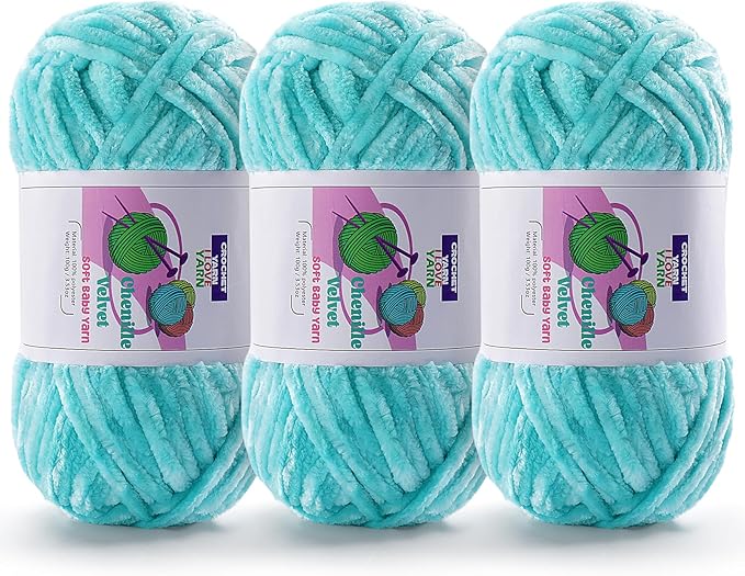 3 Skeins Velvet Chunky Yarn, Chenille Yarn for Crocheting and Hand Knitting, Blanket Yarns for Making Scarves and Knitting Projects - Amigurumi Crochet Yarn (3×3.5oz, 3×87.5yds)