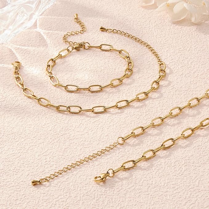 KYUNHOO 10pcs 6.7 Inches Gold Plated Paperclip Chain for Bracelet Making Stainless Steel Jewelry Supplies for Bracelet DIY with Lobster Clasps and Chain Extension