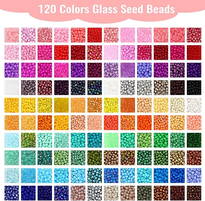QUEFE 15600pcs 4mm Glass Seed Beads 120 Colors Beads for Bracelet Making Kit Friendship Bracelet Kit with Letter Beads Accessories Charms and Pendants Kit for DIY Jewelry Making Girls Craft