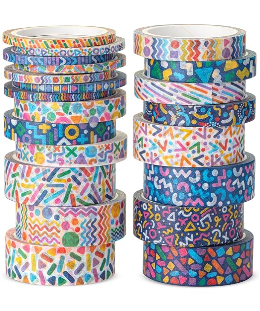 Mr. Pen- Washi Tape Set, 21 Rolls, Assorted Sizes, Geo Labyrinth, Washi Tape for Journaling