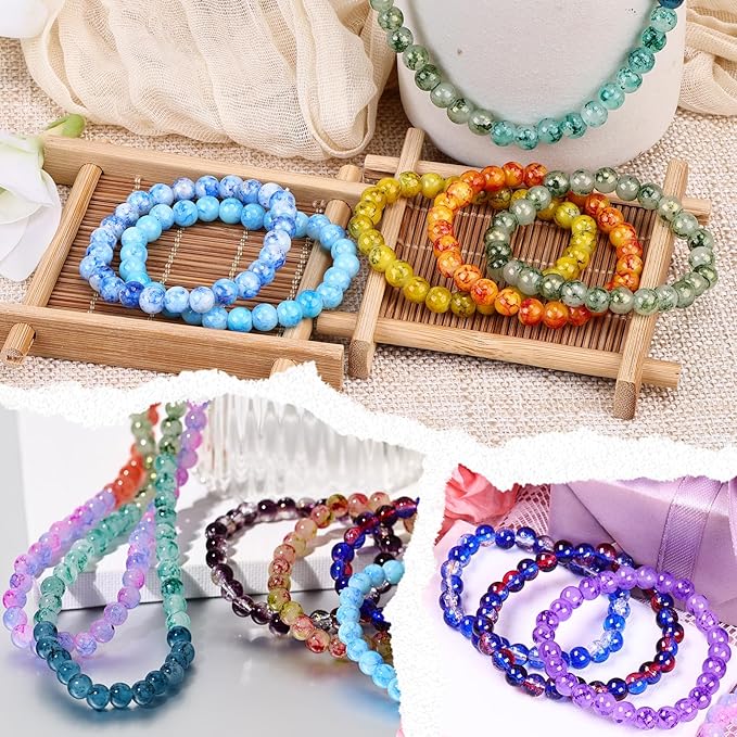 XSEINO About 1200+ PCS 6mm Ink Style Glass Beads Bracelet Making Kit, 24 Assorted Ink Colorful Series Crystal Beads for Jewelry Making and DIY Crafts, Friendship Bracelets