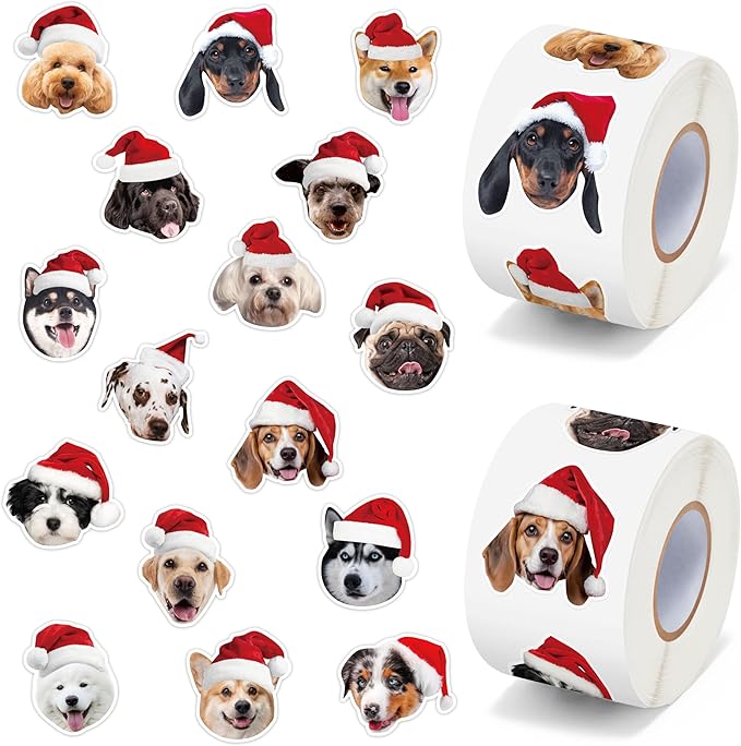 h1vojoxo christmas dog sticker rolls - 1000pcs christmas dog stickers for kids 16 designs xmas cute dogs realistic stickers for craft water bottles holiday cute dogs sticker for envelopes gift decor