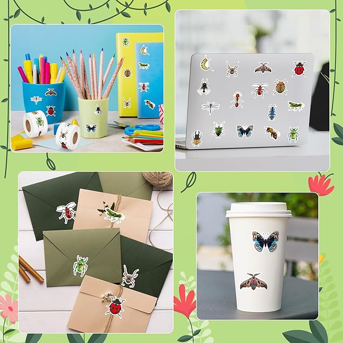 beyumi spring insect animals stickers - 1000pcs insect animals stickers in 2 rolls for kids springtime bug butterfly adhesive decals party favor supplies classroom scrapbooking calendar bottle decor