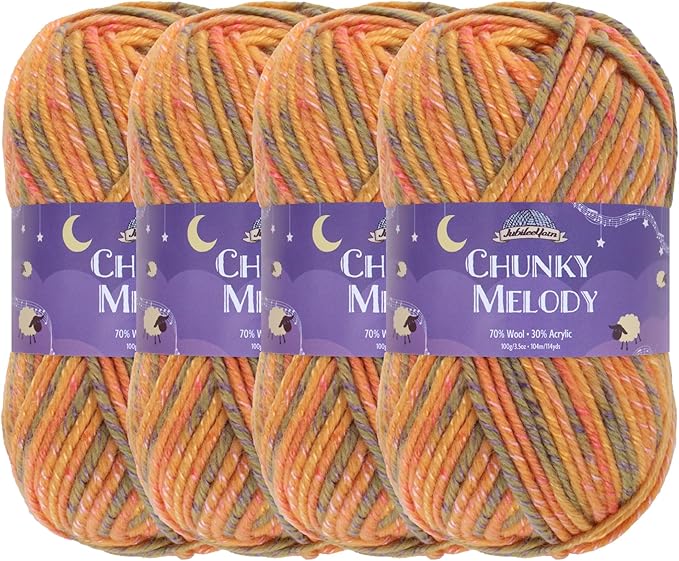 JubileeYarn Chunky Melody Yarn - 100g/Skein Bulky Wool Blend - Orange Maize - 4 Skeins