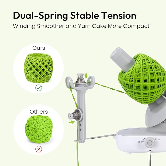 Electric Yarn Winder for Crocheting, Upgrade Dual-Spring Tension 10oz Large Capacity, Stepless Speed Automatic Yarn Winder Wool Spinner Roller for Crochet Lovers(Gray)
