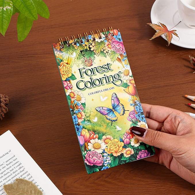 Mini Coloring Book for Women, 35 Pages Forest Dreams Small Coloring Books for Adults to Relax and Relieve Anxiety, Gift for Mother's Day, Birthdays, Christmas, Anniversaries