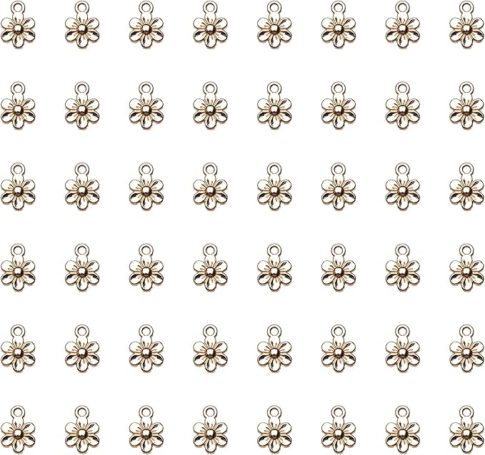 Ruwado 50 Pcs Little Flowers Charms Metal Vintage Cute Vintage Small Flower Pendants for Jewelry Making Kit Bracelet Necklace DIY Making Crafting Project Accessories Supplies (Gold)