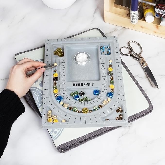 The Beadsmith Bead Folio – Basic Elements – 28” U Channel Bead Board with Lid and a Zippered Storage Case – Keep Your Designs, Beads & Tools Secure – Jewelry Making Supplies