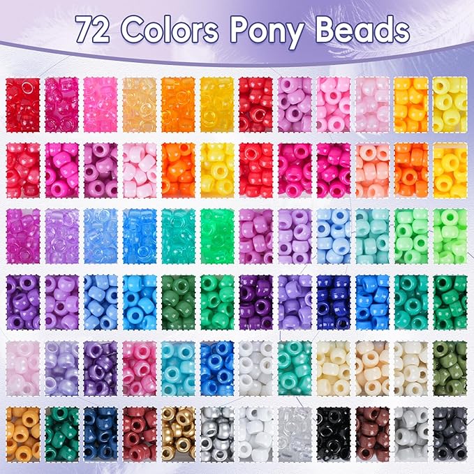 QUEFE 72 Colors 3000pcs Pony Beads Bracelet Making Kit for Girls - Rainbow Kandi Friendship Kit With Letter Beads for Necklace Making - Craft Gifts Set