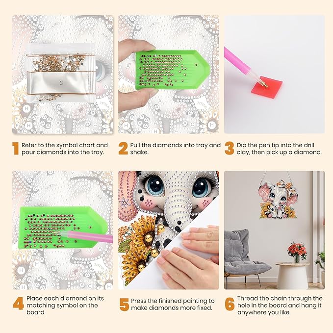 MXJSUA Elephant Diamond Art Hanging Kits for Adults Beginners, Crystal Diamond Suncatchers, Special Shape Diamond Painting Pendant Window Ornament for Home Garden Door Wall Decor