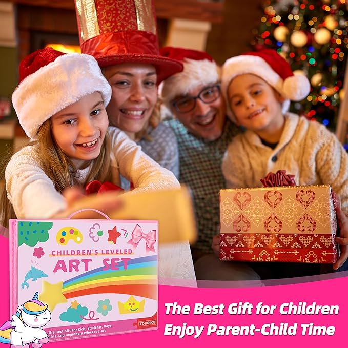 Art Supplies 332 Piece Drawing Art Kit Gifts for Girls Boys Kids Teens Gifts Art Set Case with Double Sided Trifold Easel, Stickers, Sketch Paper, Coloring Book, Pastels, Crayons, Pencils (Pink)