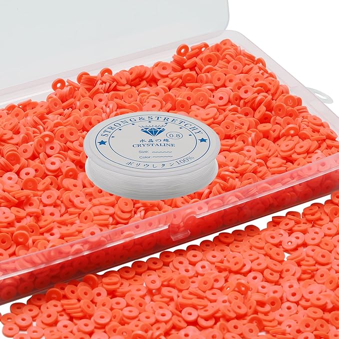 4000 Pcs Clay Beads for Bracelets Making, Polymer Spacer Flat DIY for Jewelry Necklace Earring Making Kit, Preppy Aesthetic Heishi Heshie Thin Disk Beads Assortments Set 4 6 8MM (OR-3-21, 6MM)