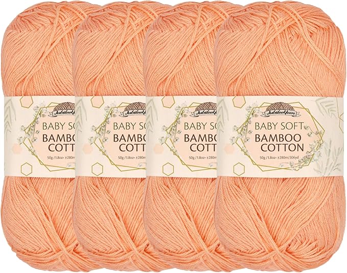 JubileeYarn Baby Soft Bamboo Cotton Yarn - 50g/Skein - Peach Cobbler - 4 Skeins