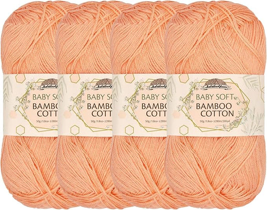 JubileeYarn Baby Soft Bamboo Cotton Yarn - 50g/Skein - Peach Cobbler - 4 Skeins