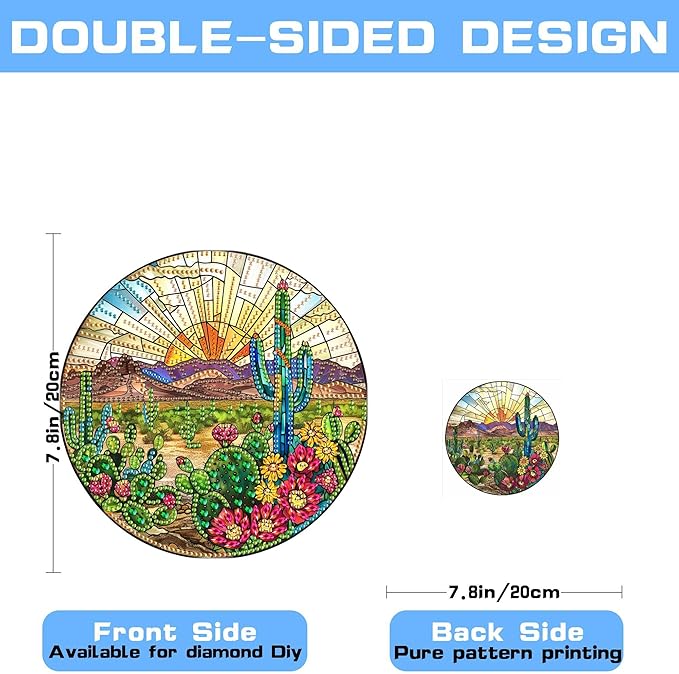 VAIIEYO 5D Cactus Diamond Art Hanging Ornament, Plant Diamond Painting Suncatchers Window Hanging Kit with Chain, 7.5x7.5 inch Crystal Pendant Art Craft for Gift Home Wall Front Door Decoration
