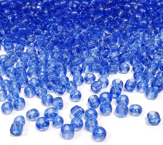 Perlin Glass Seed Beads 4mm 6/0 Round 1100pcs Mini Small Pony Spacer Beads Kit for Jewelry Making Earrings Bracelets Pendants Waist DIY Handmade (Blue Transparent)