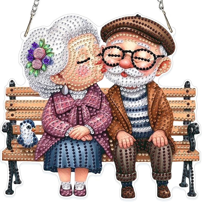 GHHKUD Love Diamond Art Hanging Kit for Adults, DIY Double Sided Diamond Painting Hanging Grandparents Kits Adults, Special Shaped Acrylic Ornaments Pendants for Window Home Garden Wall