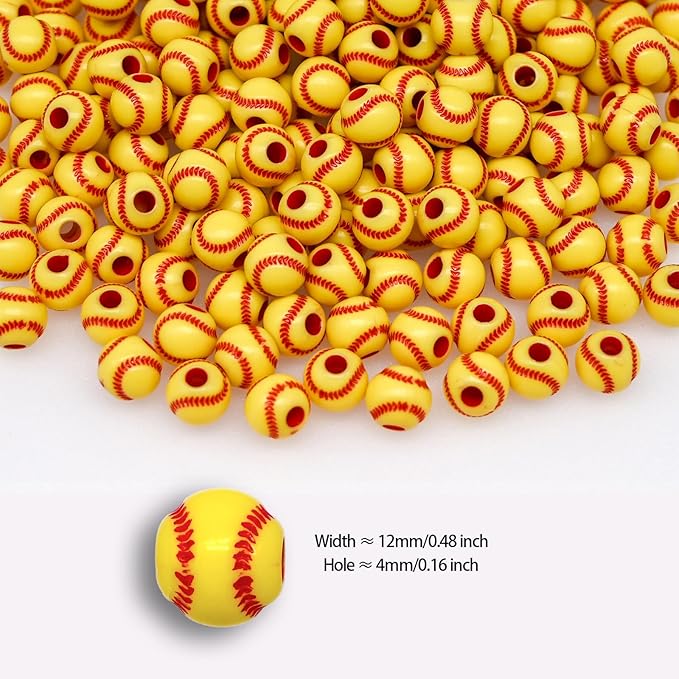 200+ pcs Softball Beads Sport Bulk Kandi Bead for Jewelry Making, Bracelet Keychain Becklace Charm Baseball Beads Kit (Softball)