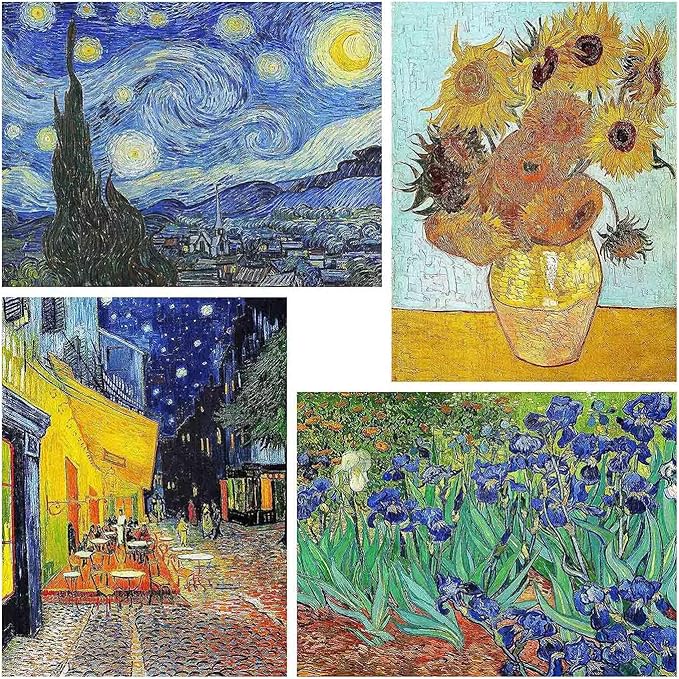 4 Pack Starry Night of Van Gogh Stamped Cross Stitch Kits - Counted Cross Stitch Kits for Beginners Adults,11 CT Patterns Dimensions Embroidery Kits Arts Craft Kits 12x16inch