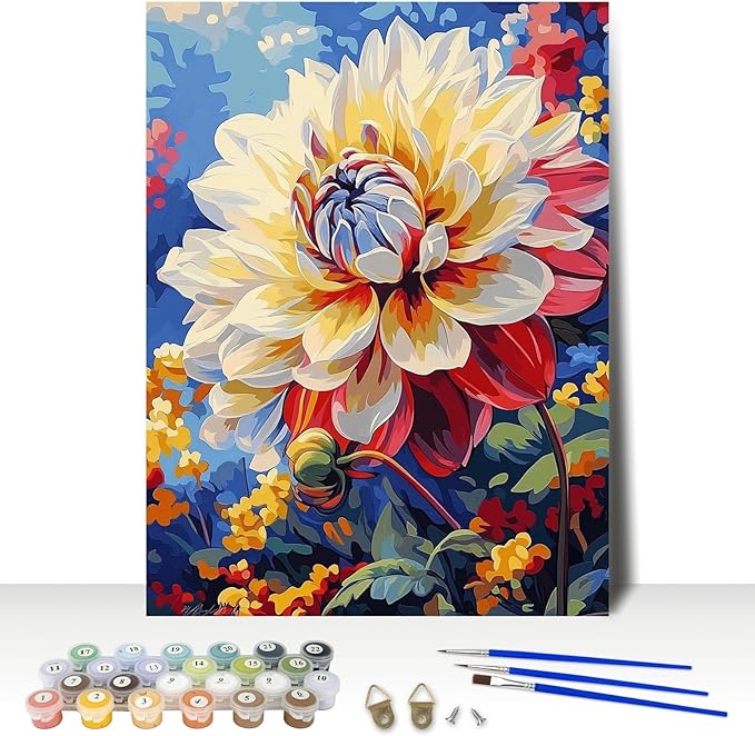 MAXBYE Dahlia Flower Paint by Numbers for Adults, Abstract Floral Adults' Paint by Number Kits on Canvas Without Frame, DIY Easy Oil Painting for Home Wall Decor Gift 12x16inch