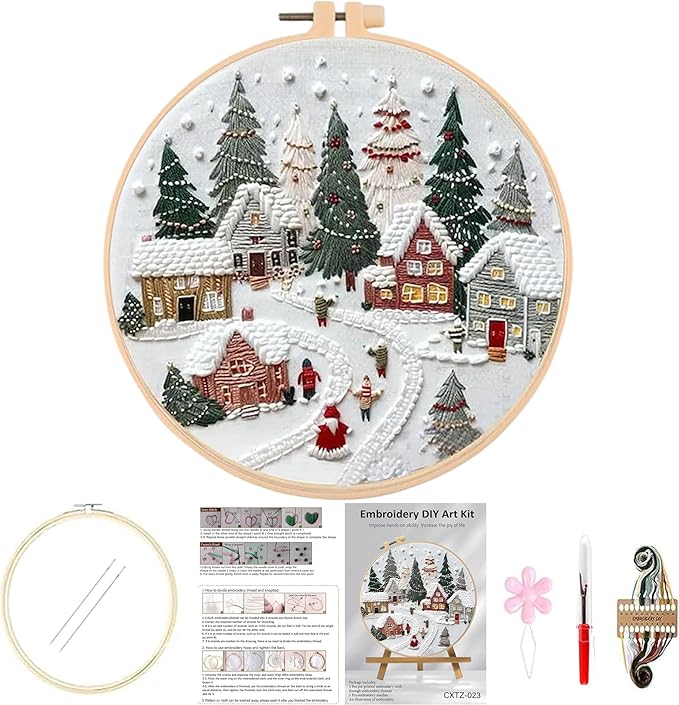 Huacan Embroidery Kits for Adults Beginner DIY Cross Stitch Stamped Christmas Tree Pattern Stitching Sewing Kit 1 Piece 7.8 x 7.8 Inch