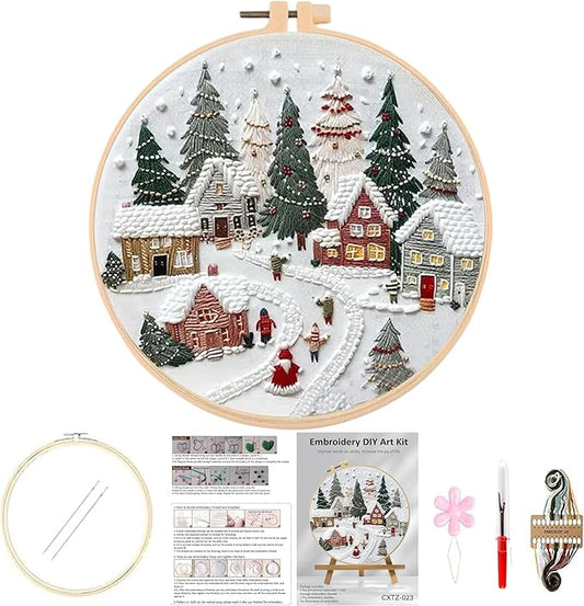 Huacan Embroidery Kits for Adults Beginner DIY Cross Stitch Stamped Christmas Tree Pattern Stitching Sewing Kit 1 Piece 7.8 x 7.8 Inch