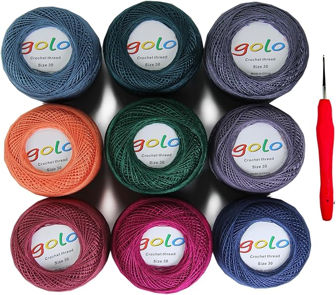 golo Crochet Thread Size 30 Embroidery Thread 10gx9 Crochet Yarn for Hand Knitting 30-9-3