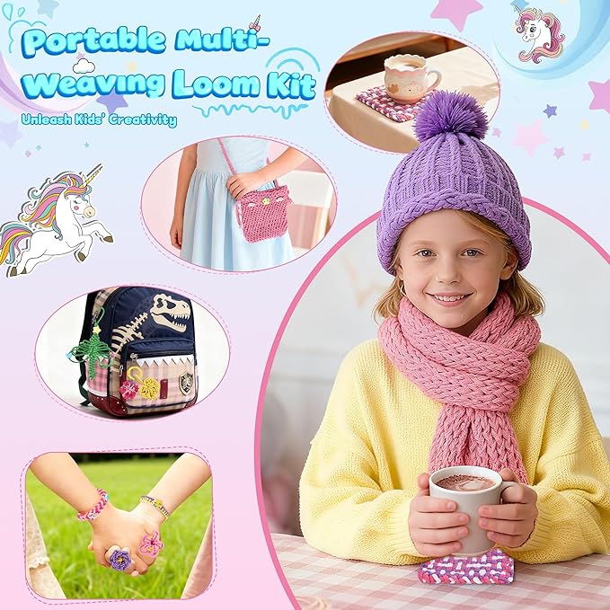 6-in-1 friendship bracelet making kit,weaving loom kit toys, 500+ pcs craft kits for kids,a multi-functional weaving loom that can be used to make bracelet, potholder, pendants, bags, hats and scarves