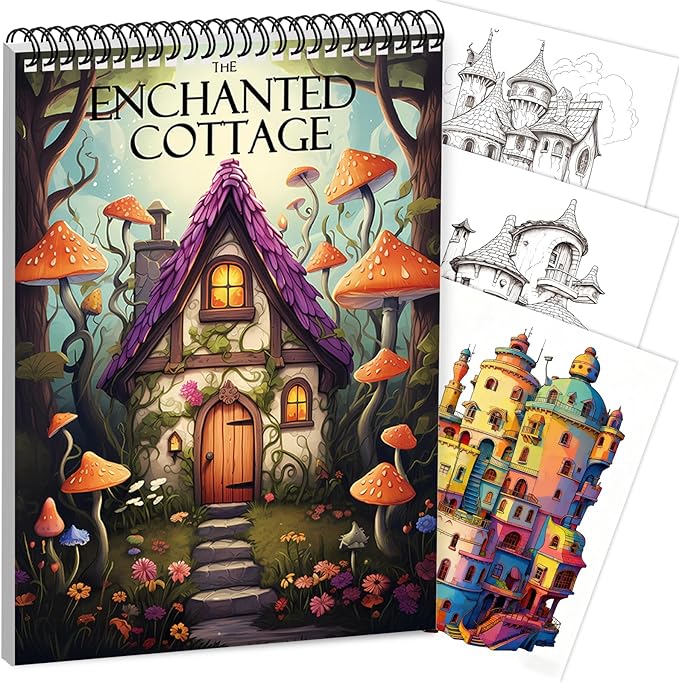 Coloring Book for Women Spiral Bound, Lay Flat While Coloring Adult Coloring Book One Sided Design Gift for Adult to Relax and Relieve Anxiety THE Enchanted Cottage