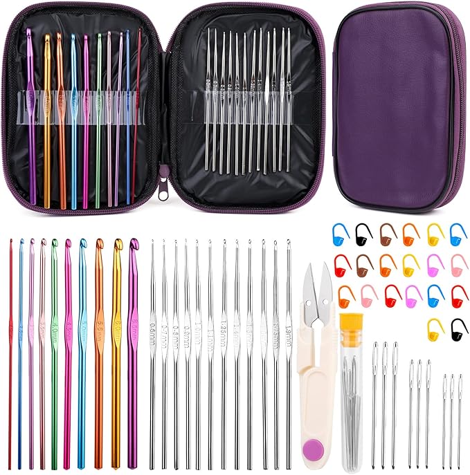 IMZAY 54 Pcs Crochet Hooks Set, 0.6mm-6.5mm Crochet Needles for Yarn Crochet Kits for Beginners, Ergonomic Crochet Hooks with Knitting Accessories, Crochet Supplies, Knitting Needles for Crocheters