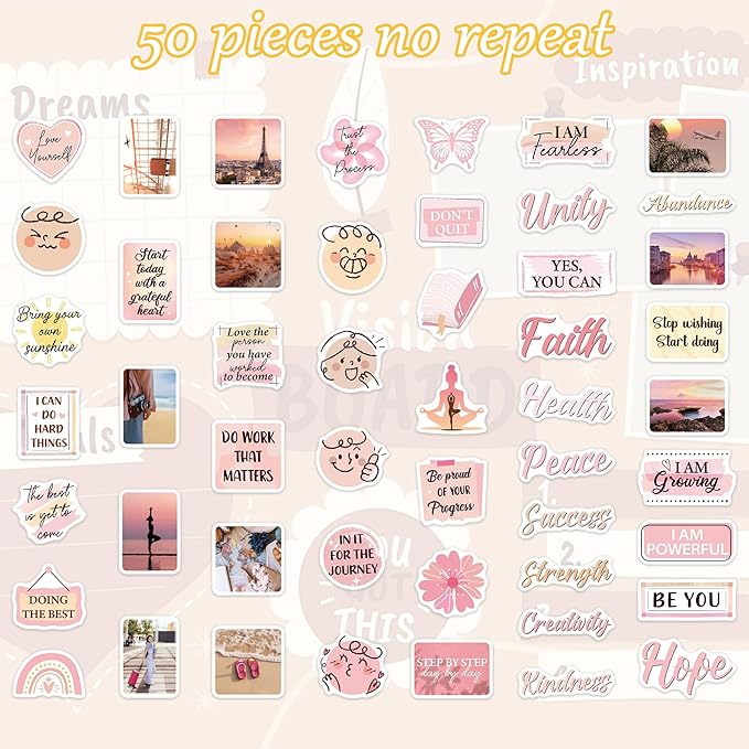 Inspirational Vision Board Stickers, 100 Pcs Pink Affirmation Stickers Vision Board Supplies for Women Teen Gilrs, Positive Self Love Decals for DIY Scrapbook Journal Laptop Water Bottle