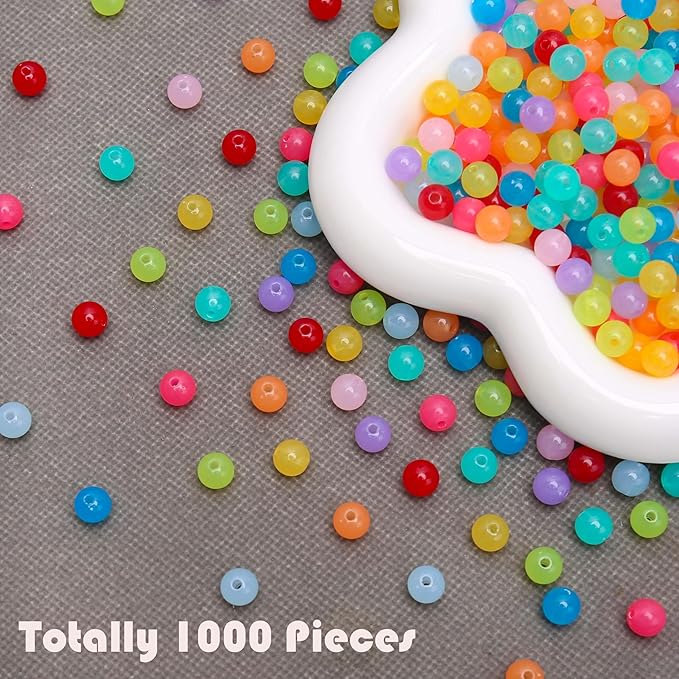 bonny boxx 1000pcs 6mm jelly deep mix colors round beads, smooth transparent acrylic balls, plastic resin gumball bubblegum chunky beads for necklace & bracelet making, crafting supplies