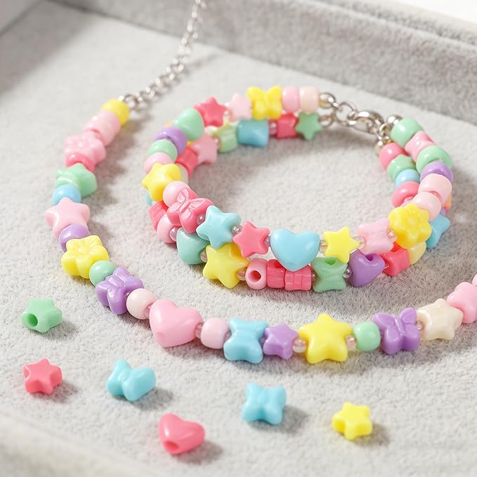 1000pcs Pony Beads, 15 Color Kandi Beads for Bracelets Making Kit, Hair Braids Crafts Jewelry Making Crafts Friendship Necklace Earrings DIY (Large Hole Light Color Mixed Color)
