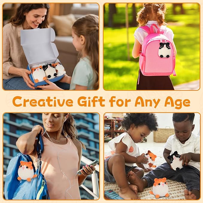 Amorloop Beginner Crochet Animals Kit for Adults Kids – 3 PCS Crochet Kit with Easy-to-See Stitches Yarn and Video Tutorials, Cute Animal Designs, DIY Crochet Set for First-Time Learners - Cat Combo