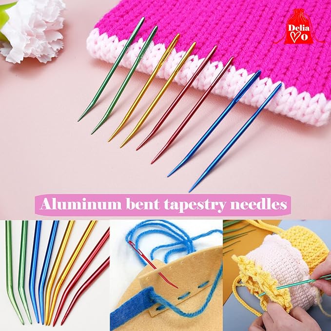 DeliaVo 49 Pcs Yarn Needles Set, Assorted Crocheting & Darning Tapestry Needles for Yarn, Crochet Kit for Knitting Sewing Weaving