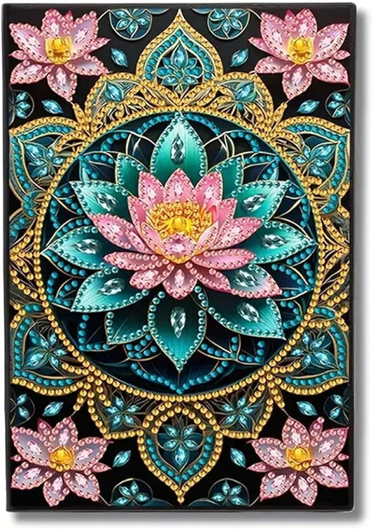 Lotus Diamond Painting Notebook for Adults, A5 Diamonds Art Journal and DIY Sketchbook, Diamond Art Kit Supplies,Gift for Beginners, Craft Lovers, Artists. (Lotus)