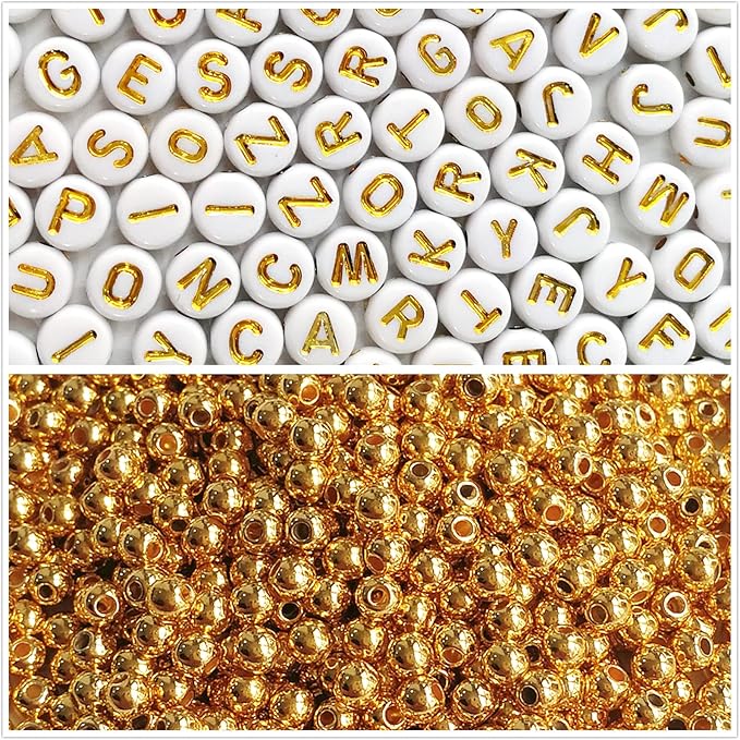 Amaney 2000pcs Letter and Gold Spacer Beads Kit for DIY Bracelet Necklace Craft Jewelry Making