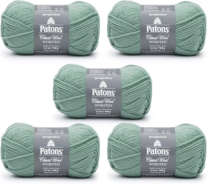 Patons Classic Wool Basil Yarn - 5 Pack of 3.5oz/100g - Wool - 4 Medium - 210 Yards - Knitting/Crochet