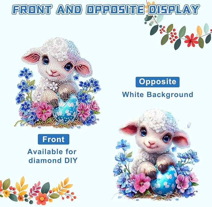 KEYIFA Lamb Hanging Diamond Art Painting Kits for Adults and Kids Age 8-12, 5D Special Shape Diamond Dots Kit Easter Crystal Gem Painting Art Crafts for Window, Wall, Door, Garden Decor