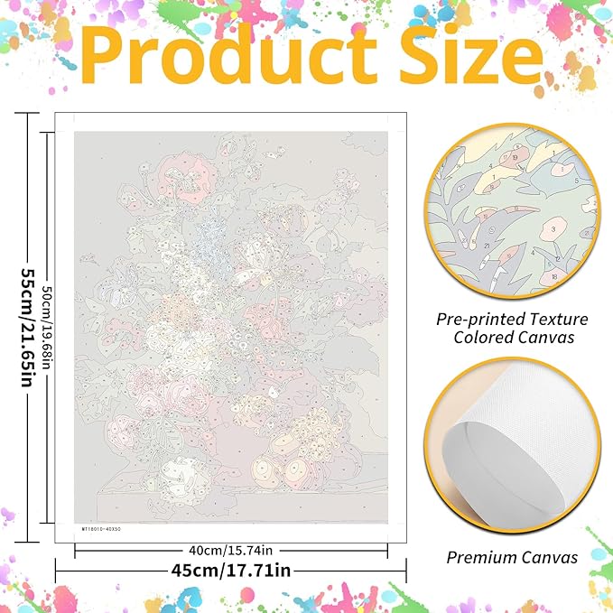 Mandun Flower Paint by Numbers for Adult, Flower Paint by Numbers Kit for Adults Beginners, DIY Acrylic Painting on Canvas for Home Wall Art Decor Gift 16x20Inch
