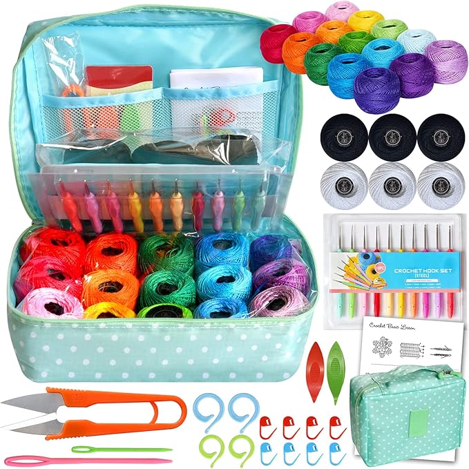 COLORED BIRD 21 PCS Size 8 Cotton Crochet Thread with kit in Ball Craft Yarn for Knitting and Crochet Perfect Beginner Kit