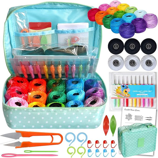 COLORED BIRD 21 PCS Size 8 Cotton Crochet Thread with kit in Ball Craft Yarn for Knitting and Crochet Perfect Beginner Kit