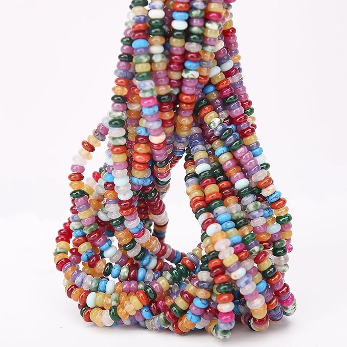 2 Strands (300PCs) Mix Color Rondelle Beads, 2 * 4mm Gemstone Loose Spacer Abacus Disk Beads for DIY Bracelet Necklace Earrings Jewelry Making, Craft Supplies Beading Kit (Type 4)