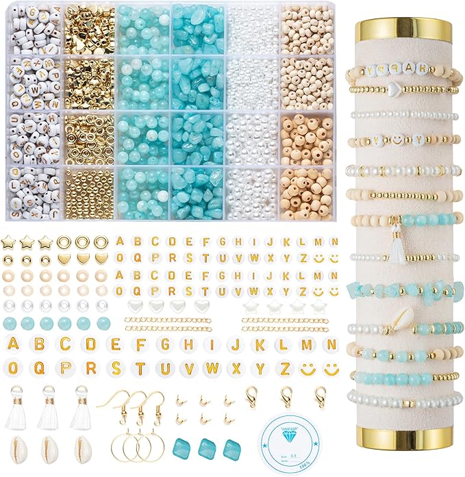 xylise jewelry making supplies kit natural stone beads for irregular natural stone with for diy craft bracelet necklace earrings for adults (blue)