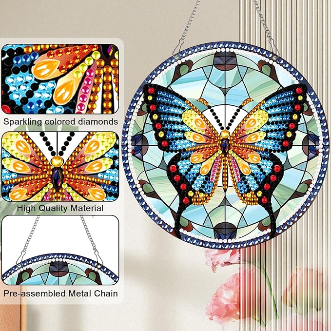 AiYuanzsh Animal Butterfly Diamond Painting Hanging Pendant Kit Special Shaped Diamond Dots Art Acrylic Ornaments Diamond Painting Pendant for Adult Kid Home Wall Window Decor Gift