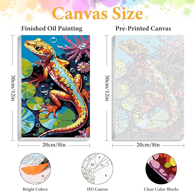 Framed Paint by Numbers Kit for Adults Beginner Animal, Adult Paint by Number Kits on Canvas Framed Chameleon, DIY Acrylic Oil Painting by Numbers with Frame, Perfect for Home Decor 8 X 12 Inch