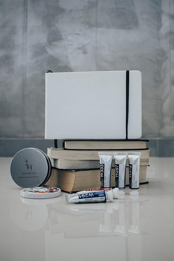 ETCHR Mixed Media Sketchbook for Drawing and Painting I A5 5.8x8.3 in Cold Press Textured 100 Percent Cotton Sketch Watercolor Paper I Vegan Friendly I 52 Pages Landscape Format I Customizable Cover