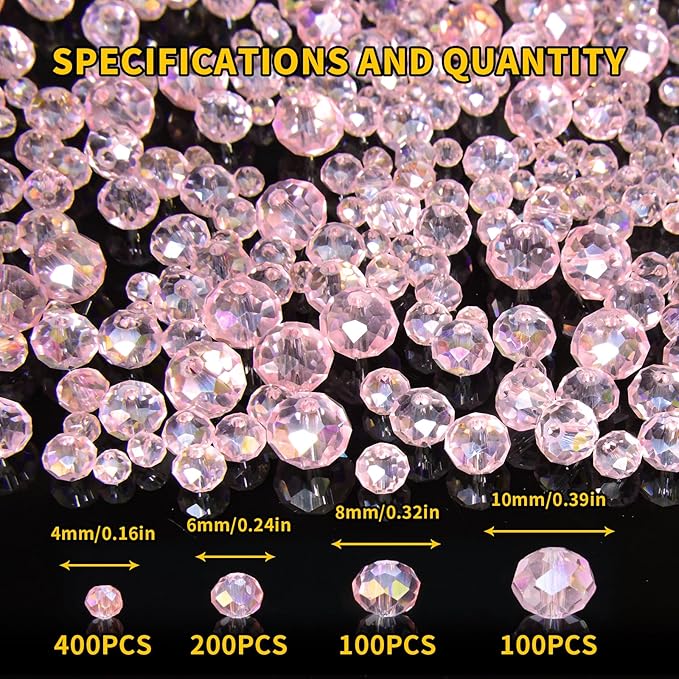 laopottbeads 800pcs 4/6/8/10mm crystal glass beads for jewelry making beads for bracelets necklace pendants making supplies(pink)