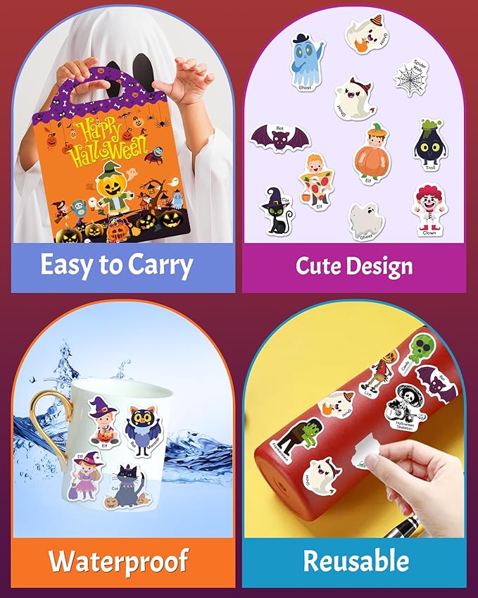 benresive reusable sticker books for kids, sticker books for toddlers, toddler travel toys activities crafts ages 3 and up birthday gifts - halloween